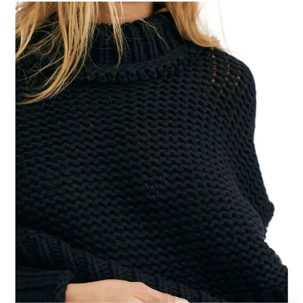 Free People Womens Open Chunky Knit‎ My Only Sunshine Sweater Black Size XS
